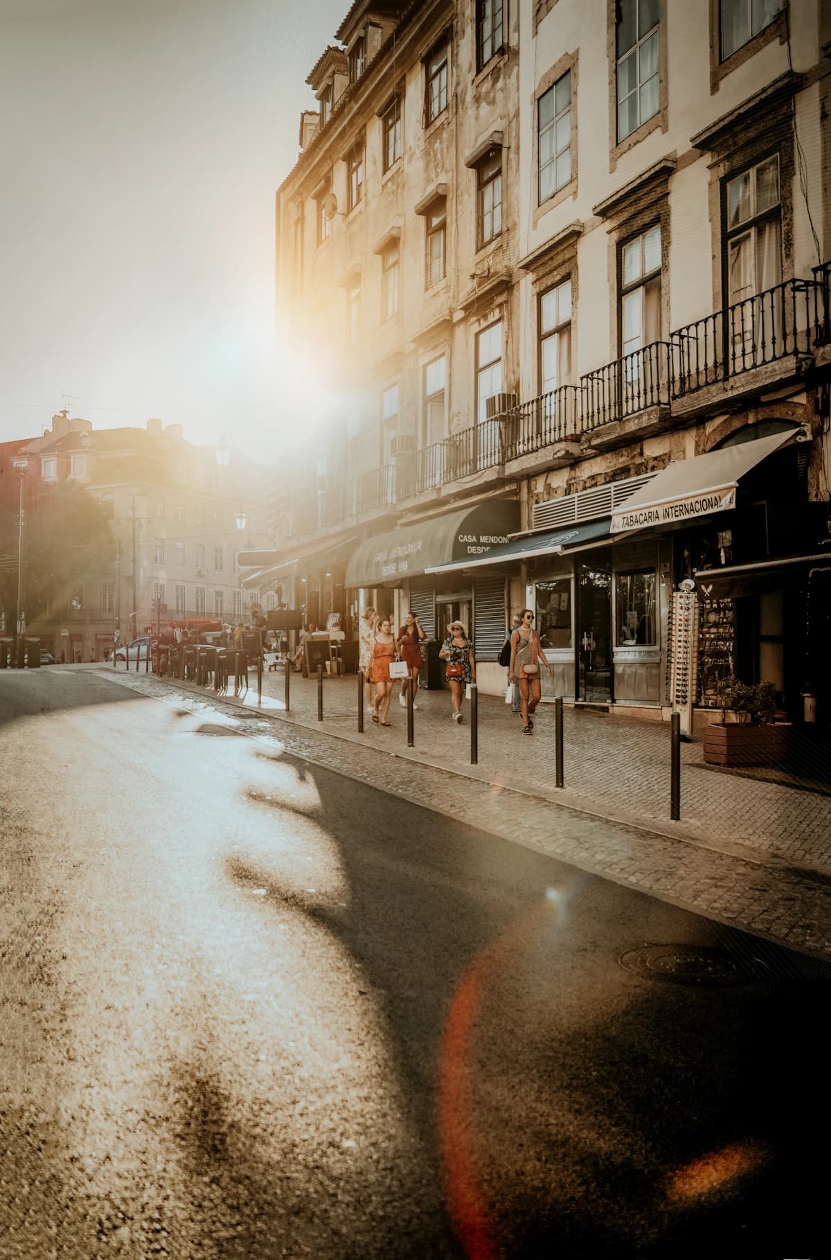 Prague street in golden light