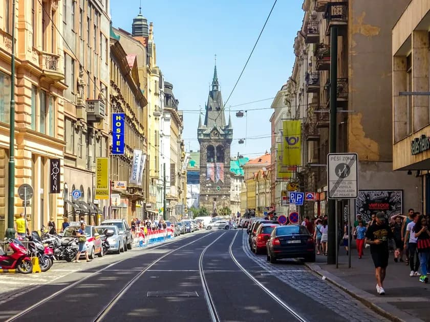 Tram tracks through Prague