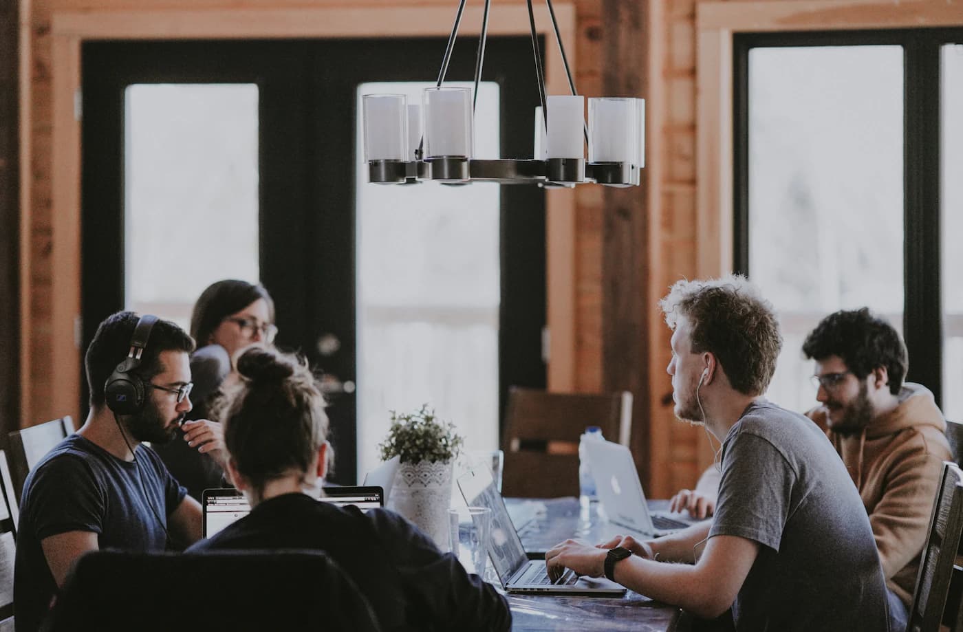 Colleagues collaborating around a table